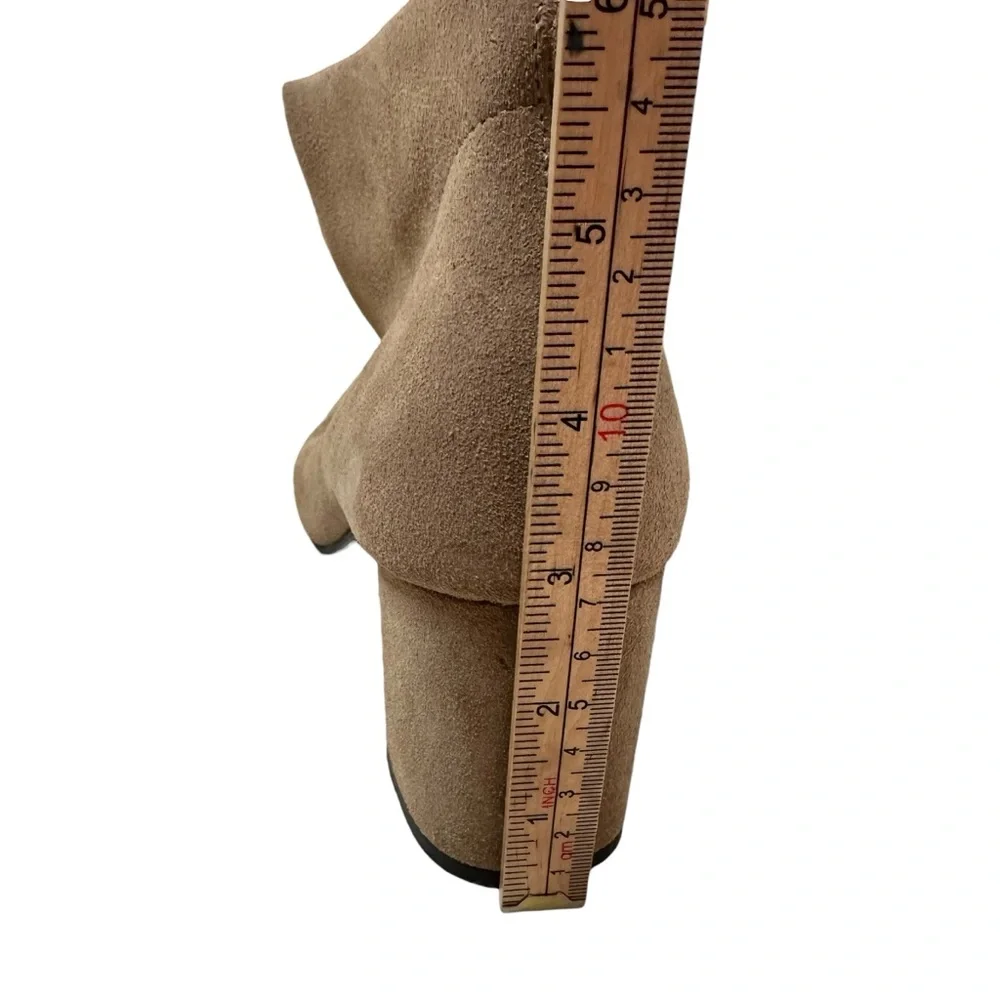 Zara 7.5 M/EU 38-Brown Suede Side Zip Heels Tall Boots